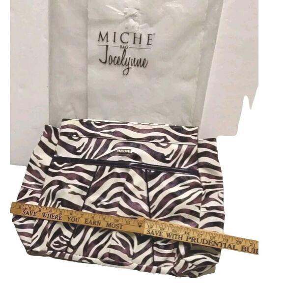Vntg Miche Prima Jocelynn Shell Purple Black Zebra Print Faux Leather - Picture 4 of 16